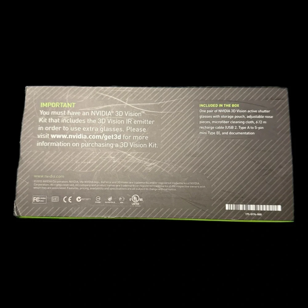 NVIDIA 3D Vision Wireless Glasses Model P854 Box Bag Cloth USB Cable NOB